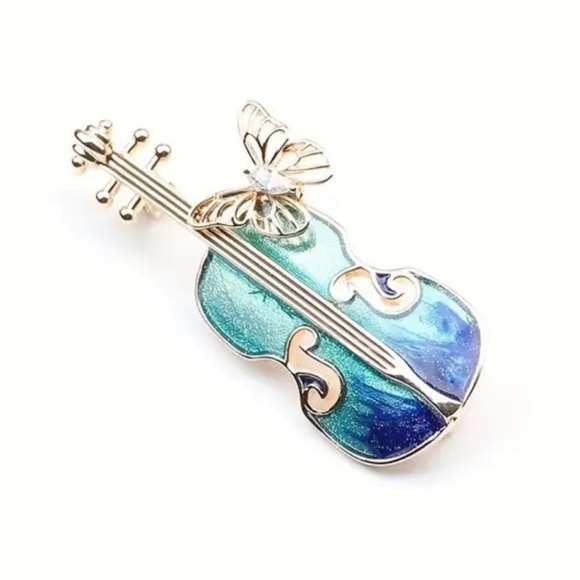 Violin Cello String Instrument with Butterfly Pin Brooch - Picture 4 of 12